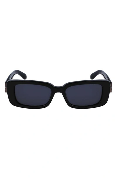Ferragamo Gancini Evolution 52mm Rectangular Sunglasses In Black/gray Solid