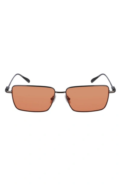 Ferragamo Gancini Evolution 57mm Rectangular Sunglasses In Dark Gun/ Orange