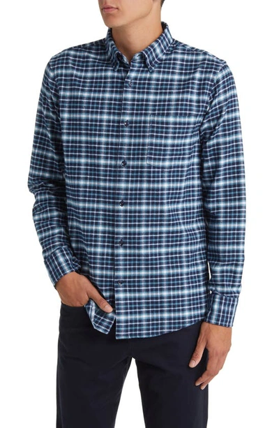 Nordstrom Tech-smart Trim Fit Check Stretch Button-down Shirt In Navy- Teal Orin Plaid