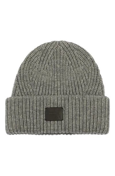 Allsaints Travelling Rib Knit Wool Blend Beanie In Grey Marl