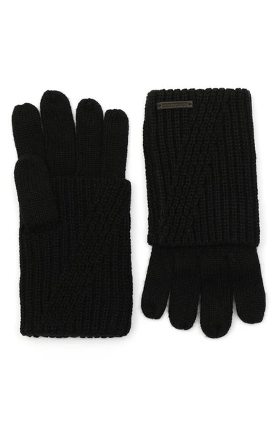 Allsaints Travelling Foldable Cuff Knit Gloves In Black