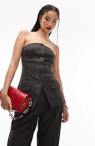 Topshop Strapless Pinstripe Corset In Gray