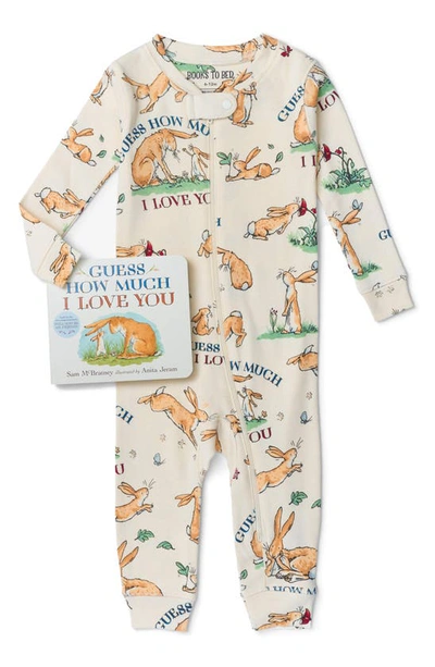 Books To Bed Babies' Kids' 'guess How Much I Love You' Fitted Two-piece Cotton Pyjamas & Book Set In Cream
