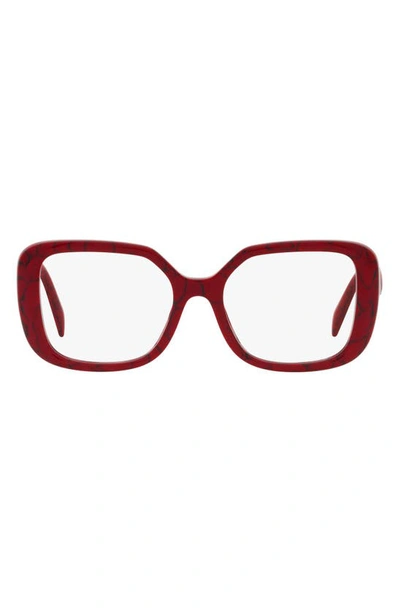 Prada 53mm Square Optical Glasses In Red/ Black Marble