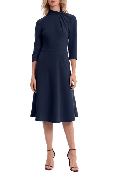 Donna Morgan For Maggy Twist Collar Fit & Flare Dress In Twilight Navy
