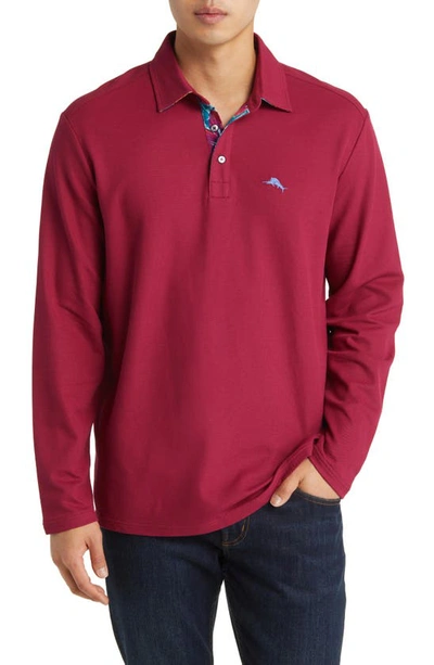 Tommy Bahama Blooms Five O'clock Islandzone® Long Sleeve Performance Piqué Polo In Beet Red