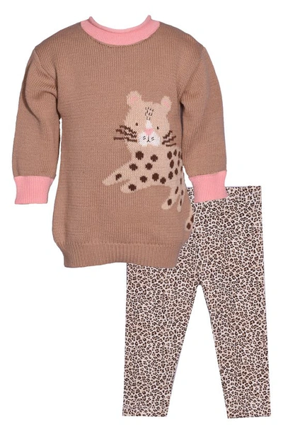 Iris & Ivy Babies'  Intarsia Tiger Oversize Sweater & Leggings Set In Taupe
