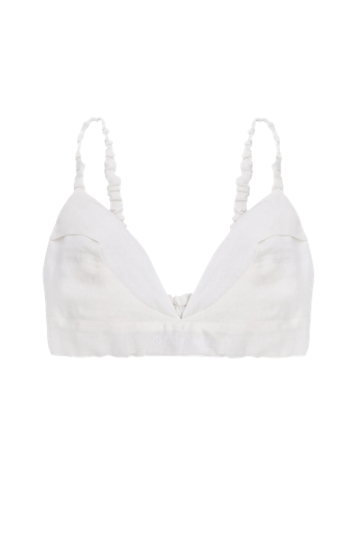 Total White Linen Top With Textured Bra In White