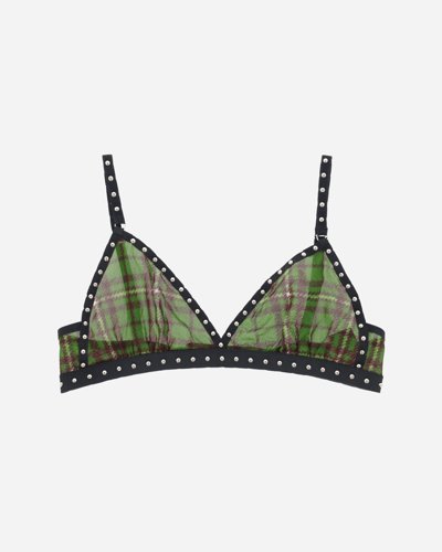 Priscavera Tartan Studded Bra In Green