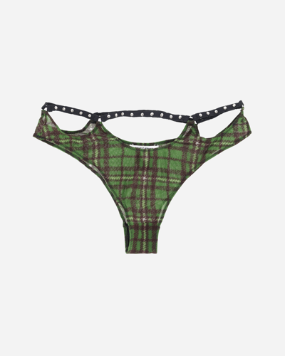 Priscavera Tartan Studded Thong In Green