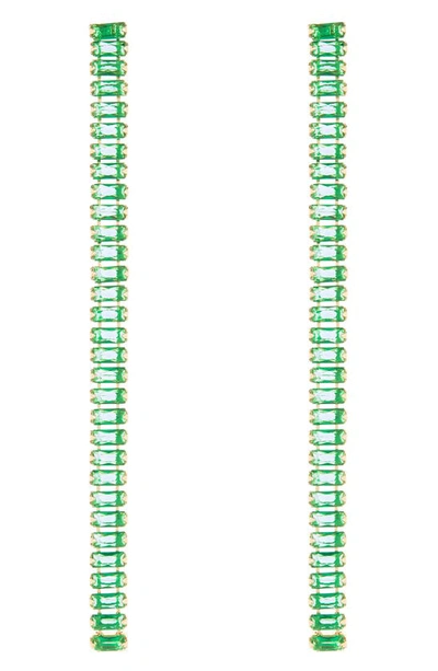 Cara Baguette Crystal Linear Drop Earrings In Green