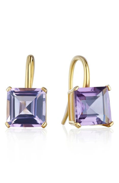 House Of Frosted Amethyst Square Drop Earrings In Gold