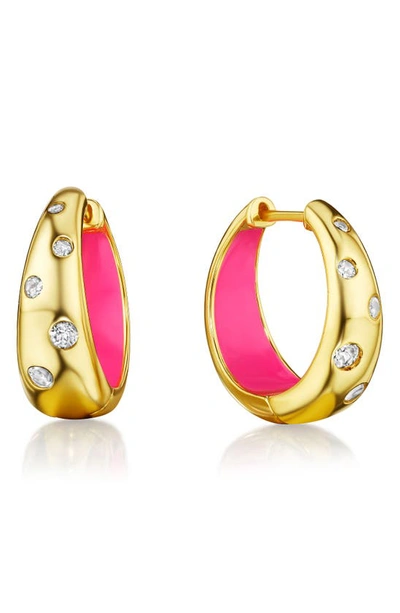 House Of Frosted Cobblestone White Topaz Hoop Earrings In Pink