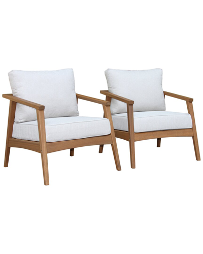 Outdoor Interiors Modern Eucalyptus Set Of 2 Armchairs With Olefin Cushions In Brown