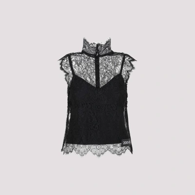 Dolce & Gabbana Black Turtle-neck Tank Top With Re-edition Patch In Chantilly Lace Woman