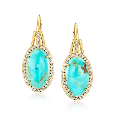 Ross-simons Turquoise And . White Topaz Drop Earrings In 18kt Gold Over Sterling In Blue