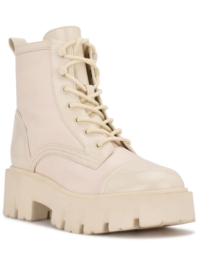 Nine West Obri 2 Womens Faux Leather Ankle Combat & Lace-up Boots In White