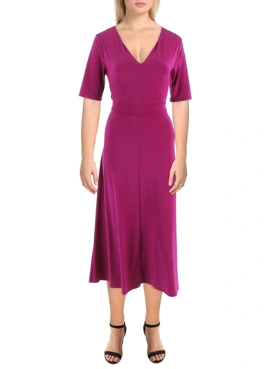 Msk Womens Knit V-neck Midi Dress In Purple