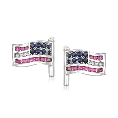 Ross-simons Sapphire And . Ruby American Flag Earrings With Diamond Accents In Sterling Silver In Pink