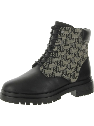 Ralph Lauren Carlee Womens Suede Shearling Combat & Lace-up Boots In Multi