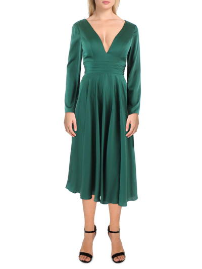 Mac Duggal Womens Plunging Calf Midi Dress In Green
