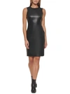 Calvin Klein Solid Faux-leather Tie-waist Sheath Dress In Black
