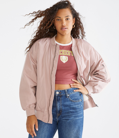 Aéropostale Oversized Sherpa-lined Bomber Jacket In Gray