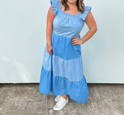 2.7 August Apparel Melsy Ruffle Midi Dress In Blue