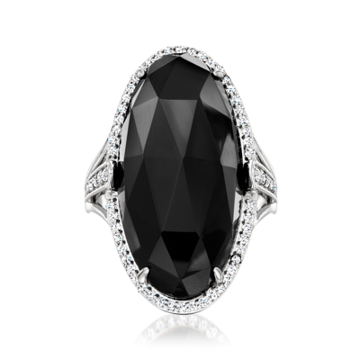 Ross-simons Onyx Ring With White Topaz In Sterling Silver In Black