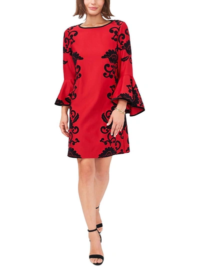 Msk Womens Flocked Mini Cocktail And Party Dress In Red