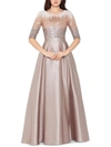 Betsy & Adam Womens Satin Maxi Evening Dress In Beige