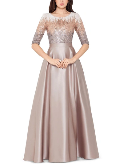 Betsy & Adam Quinn Embellished Sequin Ball Gown In Mocha In Neutral