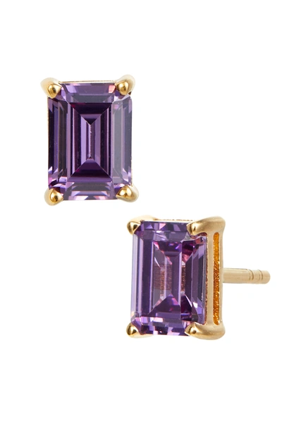 Savvy Cie Jewels Vermeil December Blue Topaz Emerald Cut Cz Birthstone Stud In Box In Purple