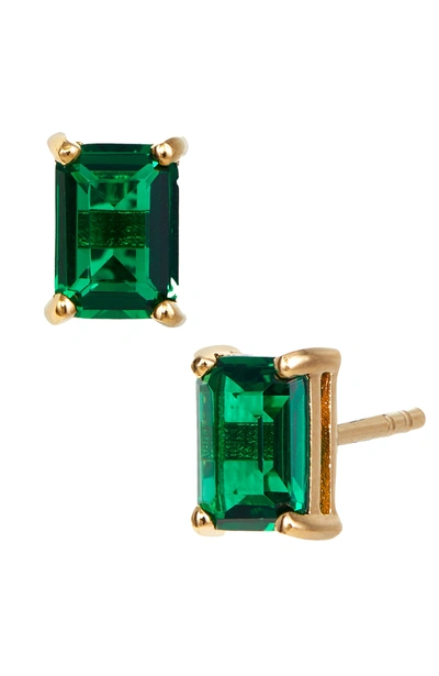 Savvy Cie Jewels Vermeil Sterling Silver Emerald Cut Cz Box Stud Earrings In Green