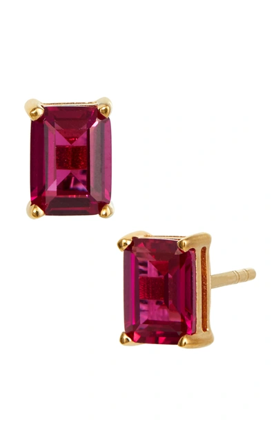 Savvy Cie Jewels Vermeil Sterling Silver Emerald Cut Cz Box Stud Earrings In Ruby - July