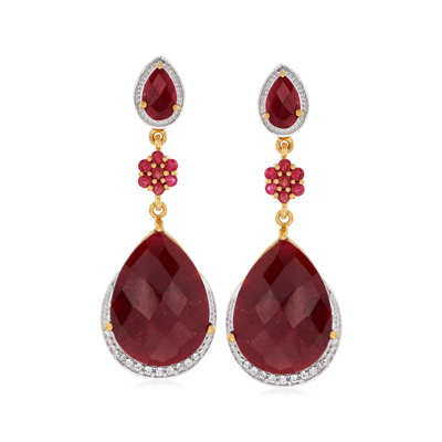 Ross-simons Ruby And . White Topaz Drop Earrings In 18kt Gold Over Sterling In Red