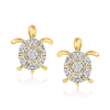 Ross-simons Diamond Turtle Earrings In 14kt Yellow Gold In White