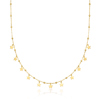 Ross-simons Italian 18kt Yellow Gold Bead And Star Station Necklace In Multi