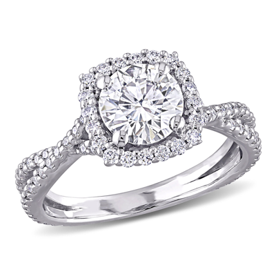 Mimi & Max 1 1/2ct Dew Created Moissanite Square Halo Crossover Engagement Ring In 10k White Gold In Silver