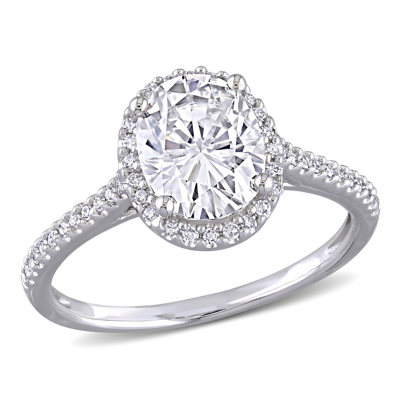Mimi & Max 2ct Dew Oval Created Moissanite And 1/4ct Tw Diamond Double Halo Engagement Ring In 14k White Gold In Silver