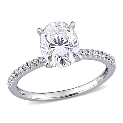 Mimi & Max 2ct Dew Oval Created Moissanite And 1/10ct Tw Diamond Engagement Ring In 14k White Gold In Silver