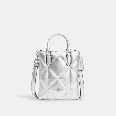 Coach Outlet North South Mini Tote With Puffy Diamond Quilting In Silver