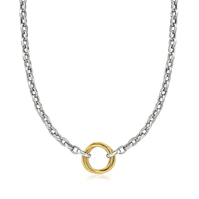 Ross-simons Sterling Silver And 14kt Yellow Gold Multi-circle Rolo-chain Necklace