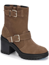 Kenneth Cole New York Rhode Heel Buckle Womens Faux Leather Casual Ankle Boots In Beige