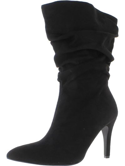 Fashion To Figure Womens Faux Suede Ruched Mid-calf Boots In Black
