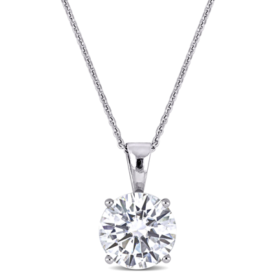 Mimi & Max 2ct Dew Created Moissanite Solitaire Pendant With Chain In 14k White Gold In Silver