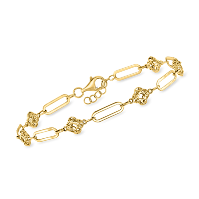 Ross-simons 14kt Yellow Gold Alternating Clover And Paper Clip Link Bracelet In Multi