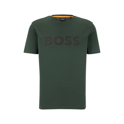 Hugo Boss Cotton-jersey T-shirt With Rubber-print Logo In Dark Green