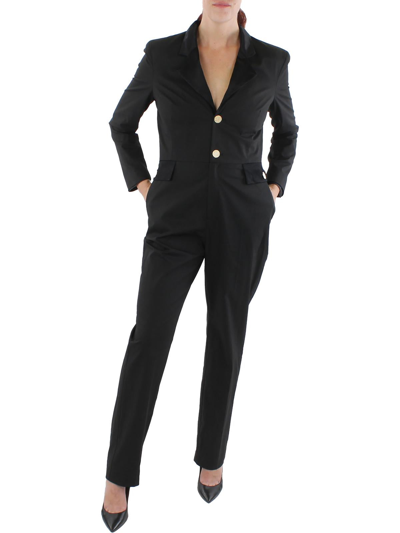 Mng Womens Collared Shoulder Pad Jumpsuit In Black