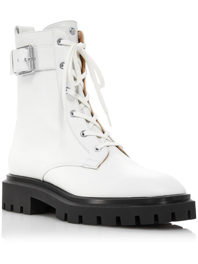 Stuart Weitzman Ultra Womens Pull On Faux Leather Combat & Lace-up Boots In White